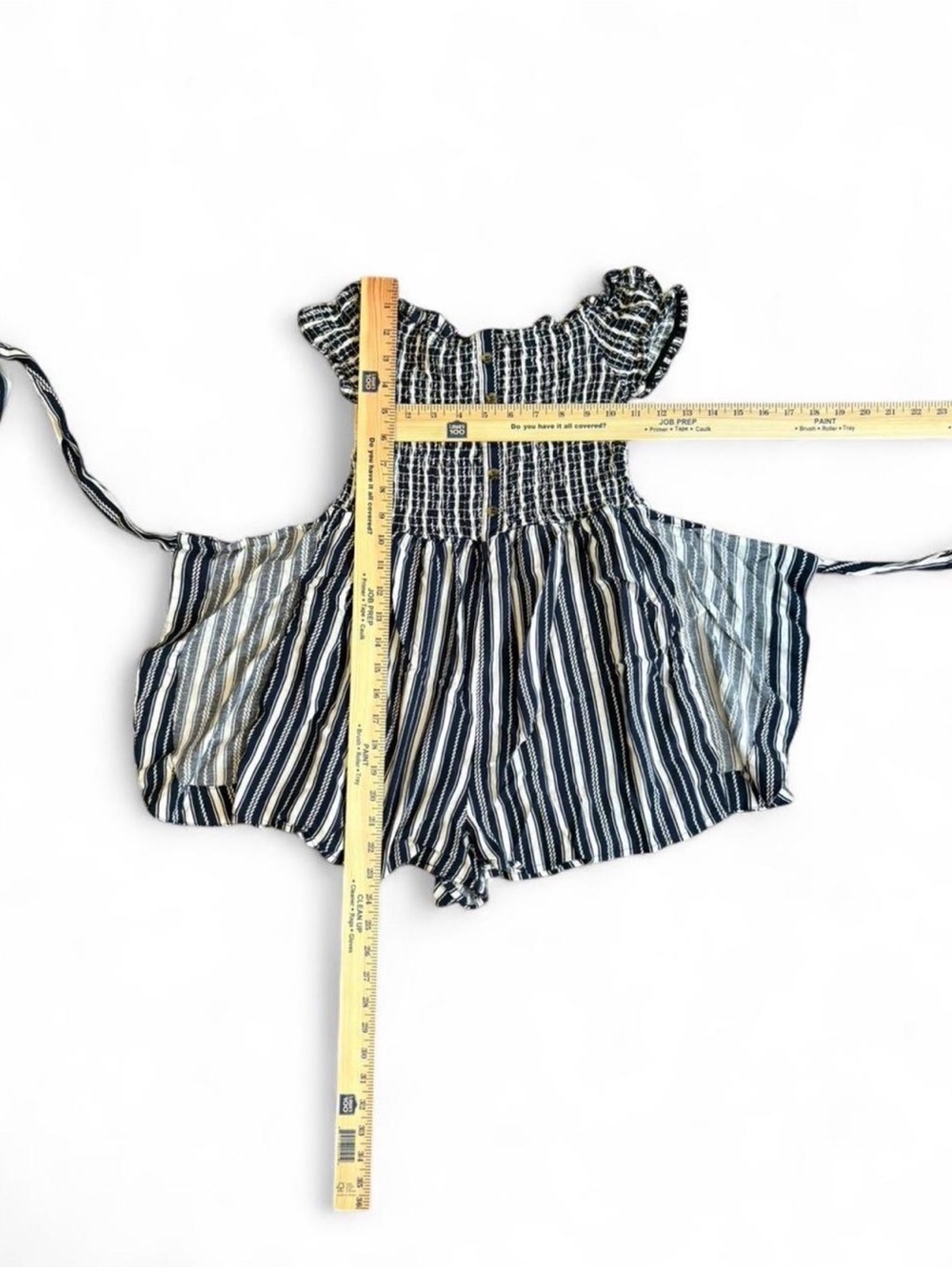 Justify Navy and White Striped Off-Shoulder Romper - Picture 4 of 4